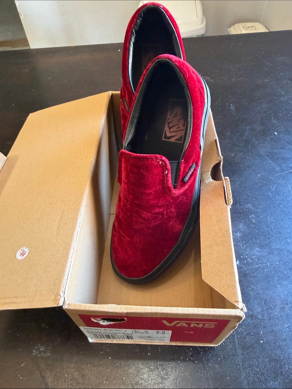 Vans Red Velvet Slip-On Loafers